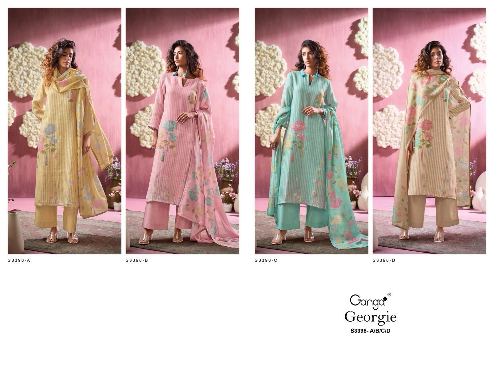 Ganga Georgie Linen Printed Embroidered Salwar Suit Collection